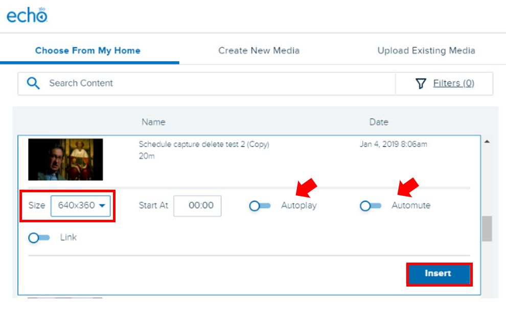 Echo360 screenshot - Embed Process