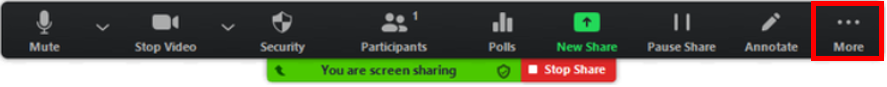 Zoom screenshot - Screen Share Menu Bar