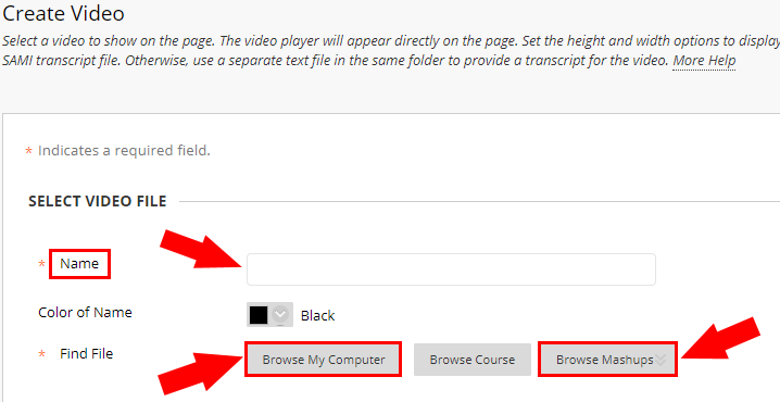 Blackboard screenshot - Create Video