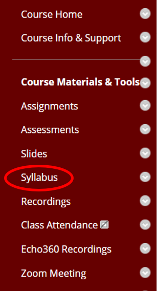 Blackboard screenshot - Syllabus link