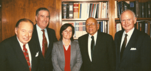 Dean Emeritus and Norris Professor of Law John D. Feerick ’61, Judge Lawrence W. Pierce, and and others at Fordham University School of Law in 1992