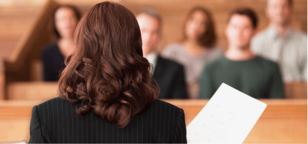 Woman lawyer in front of jury