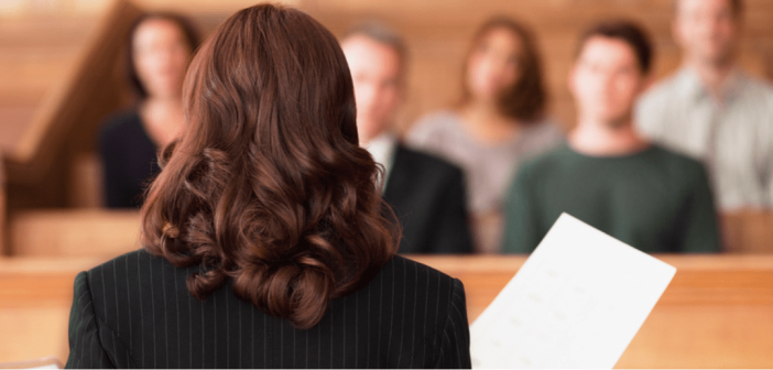 Woman lawyer in front of jury