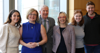 Helena Nolan (second from the left) and Imelda Maher (third from the right) with Dean Emeritus John D. Feerick ’61 (back center) and members of the the Irish Law Students Association.