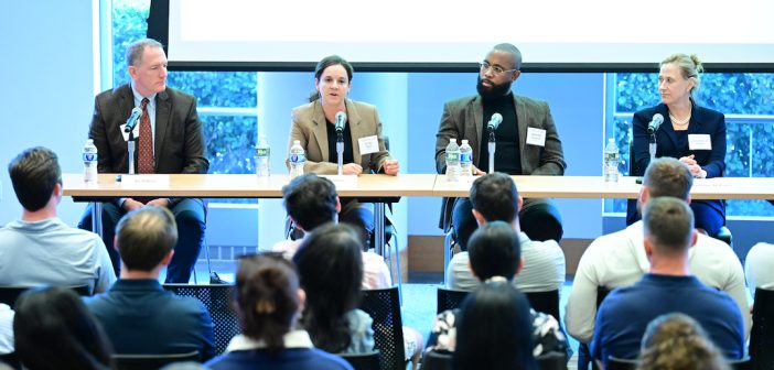 Left to Right: Jay Sullivan ’89, Julie Albert ’13, Khasim Lockhart ’18, and Judge Katharine Parker ’92